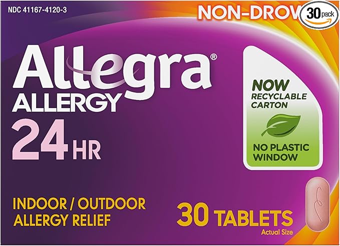 Allegra Adult 24HR Non-Drowsy Antihistamine, 30 Tablets, Fast-Acting Allergy Symptom Relief, 180 mg